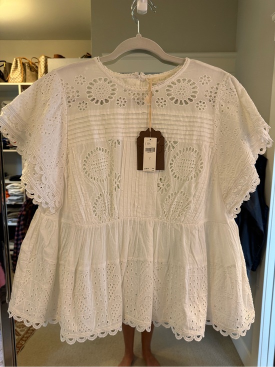 Anthropologie Tops - Anthropologie White Eyelet Peplum Top